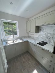 Marble kitchen splashback, shaker style kitchen refurbishment, Thomson Properties
