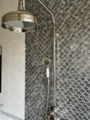 Armetis fish scale glass tiles, shower room, fitted by Thomson Properties, bathroom installer Surrey and Sussex