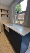 Stone kitchen worktops and patterned floor tiles, kitchen refurbishment, Thomson Properties