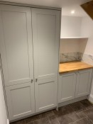 Utility room refurbishment, wood worktops, grey cupboards, marble splashback, Thomson Properties