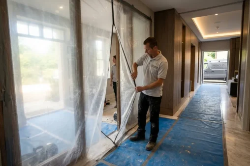 How is the rest of the home protected from dust and damage during a kitchen or bathroom renovation?